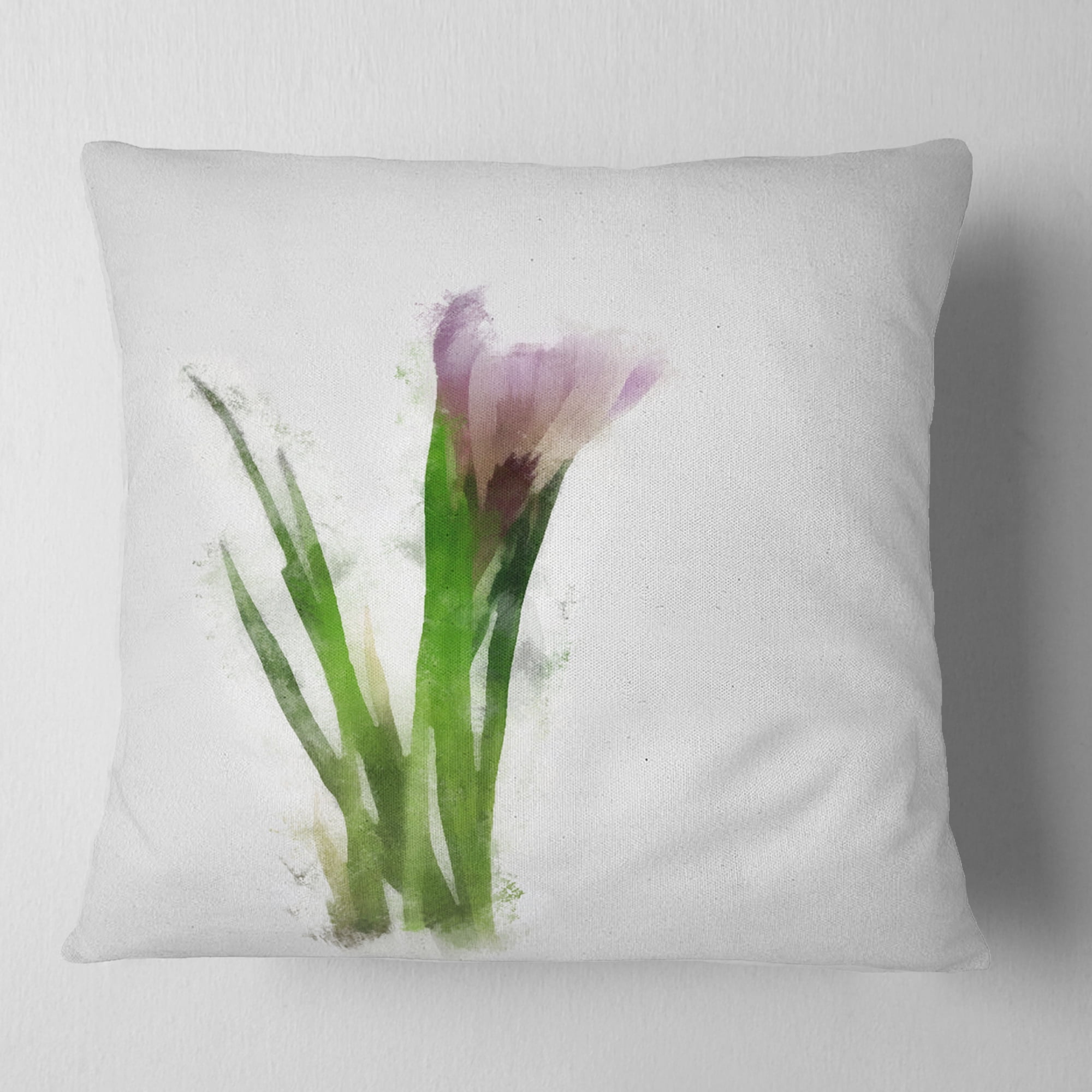 Designart Green Purple Watercolor Flower Sketch - Floral Throw Pillow - 18x18