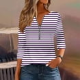 thumbnail image 2 of Ashirexll Womens Long Sleeve Tops, Shirts for Women Trendy, Fashion Ladies' Casual Striped V-Neck Long Sleeve T-shirt Blouse Zipper Tops, 2 of 6