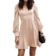 thumbnail image 1 of Vestido Puff Manga Larga Cuello En V Botón Color Puro Vestido Elegante De Moda Para Mujer Champán S, 1 of 6