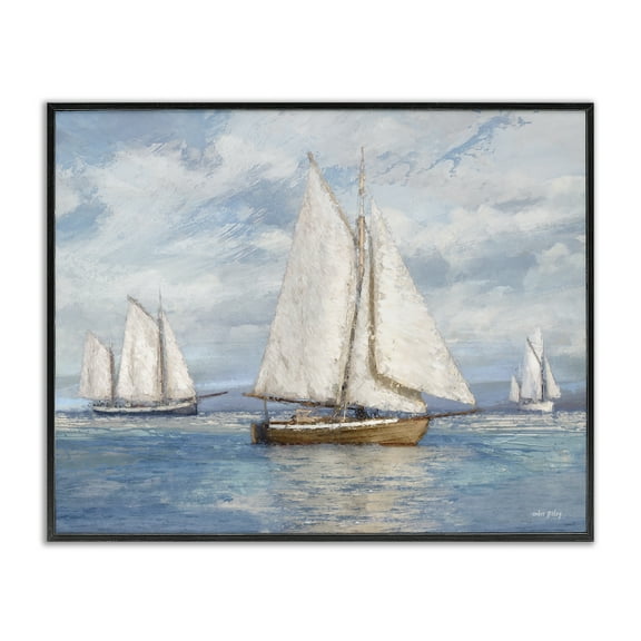Stupell Industries Sailboat Trio Impression Nautical & Beach Painting Black Framed Art Print Wall Art, 14 x 11