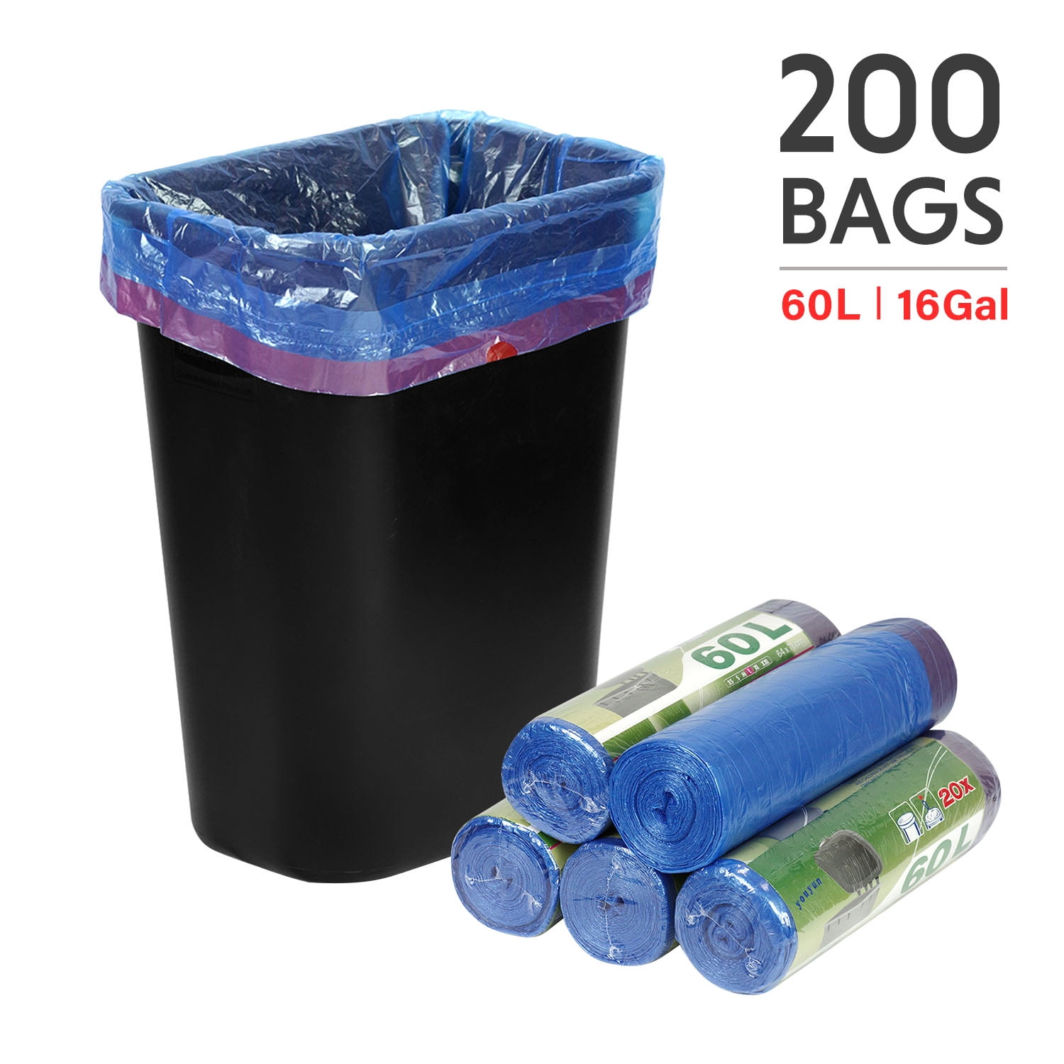 Party Saving 200 Bags 60L Trash Bag Durable Garbage Bag (Blue), WMT1990