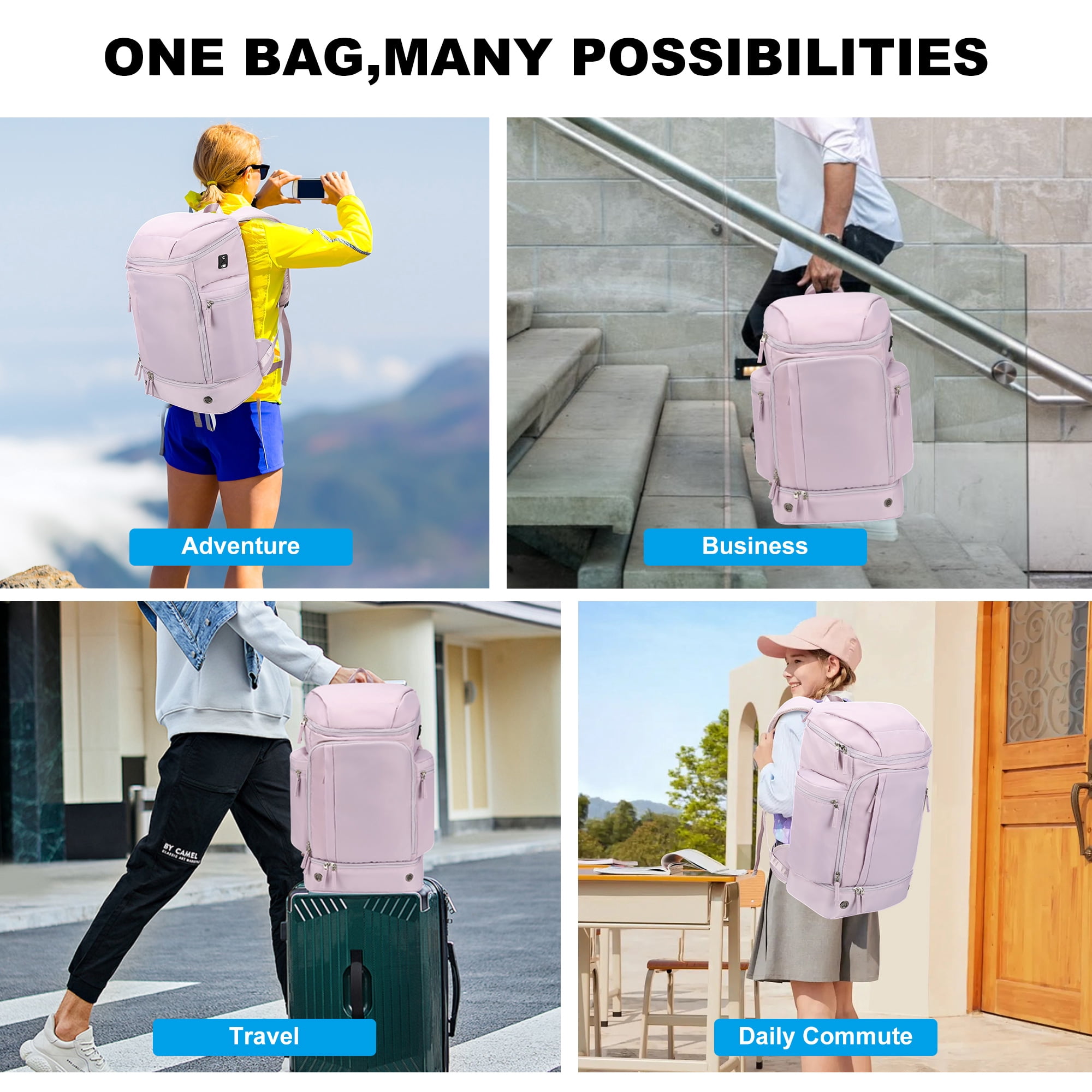 Travel Backpack  for Woman,  Large Capacity Hiking Trekking Backpack, Business 17 Inch Laptop Backpack,  Purple