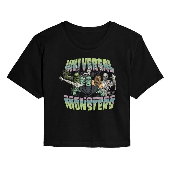 Classic Monsters - Monsters Collage - Juniors Cropped Short Sleeve Graphic T-Shirt