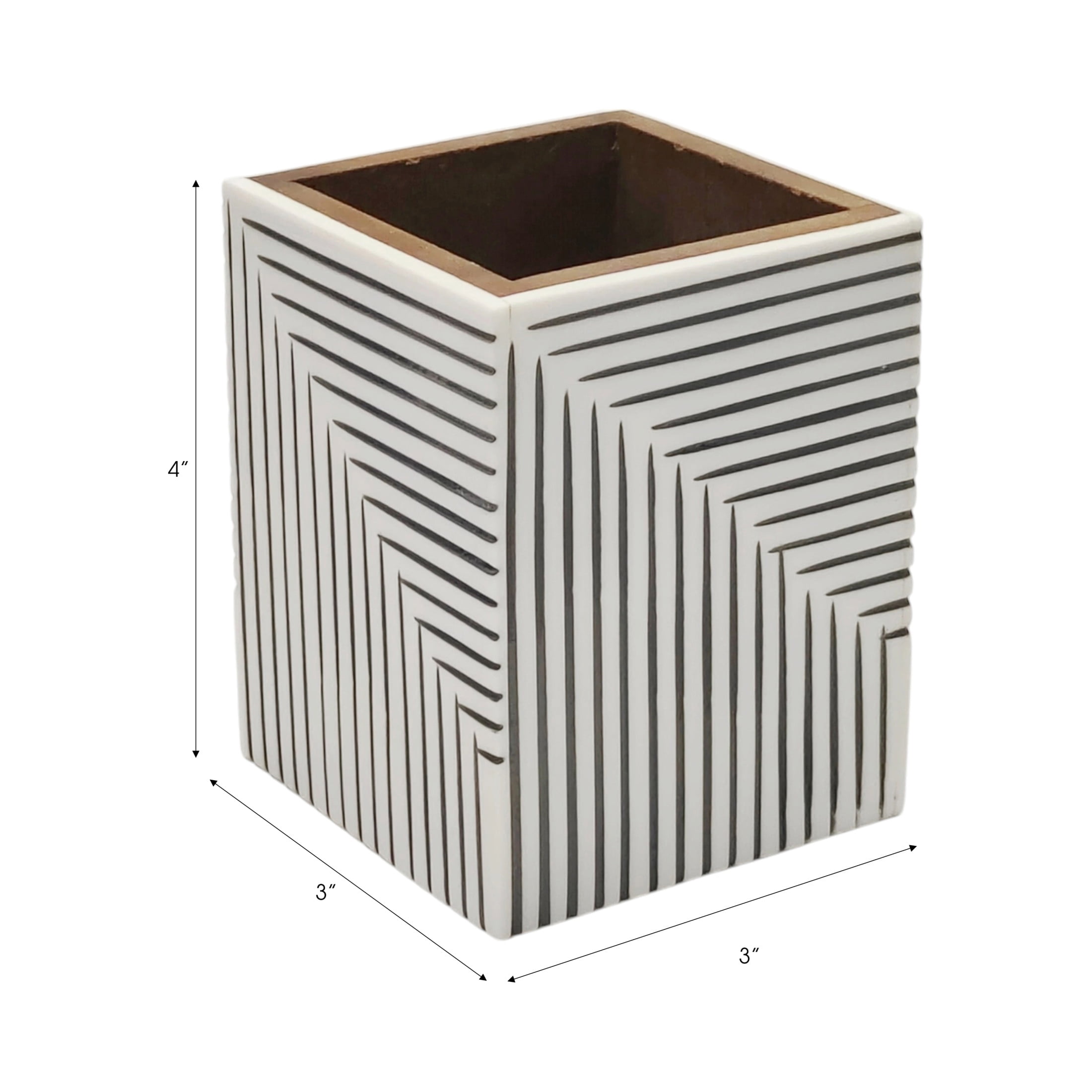 Decorative Ridged Lines Desk Organizer for Home Decor - Perfect Desktop Organizer for Workspace and Office Desk Decor - Versatile Office Accessory for Storage, Bedroom, or Kitchen - 4", Black & White