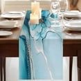 thumbnail image 3 of Teal Floral Marble 70 Inch Table Runner, Modern Abstract Impressionist Art Farmhouse Dresser Scarf Cotton & Linen Tablerunner for Dining/Kitchen Island/Holiday Party Décor 13" x 70", 3 of 9