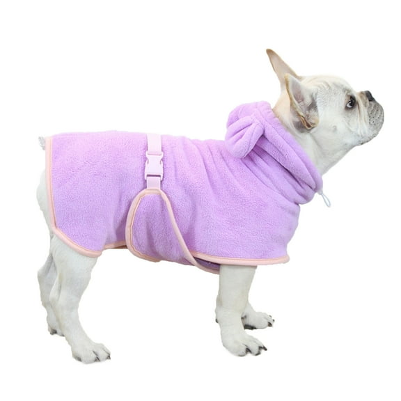 Dog Bathrobe, Microfiber Fast Drying Absorbent Hooded Bath Towel for Puppy Small Medium Large Dog Cat(Purple,L)