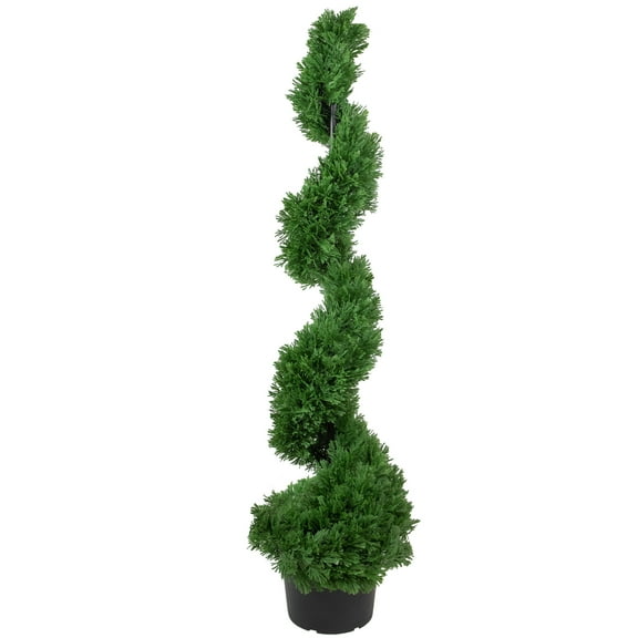 4' Artificial Cedar Spiral Topiary Tree in Black Pot  Unlit - 14
