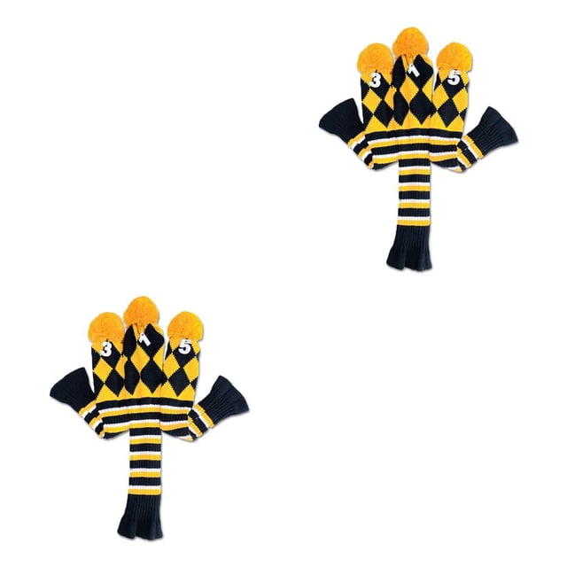 Soidarity Paquete de 3 fundas de punto para palos de golf, decoración, fundas protectoras portátiles para ejercicio, suministros para 1, 3, 5 palos, Amarillo 2piezas Soidarity CBP214033
