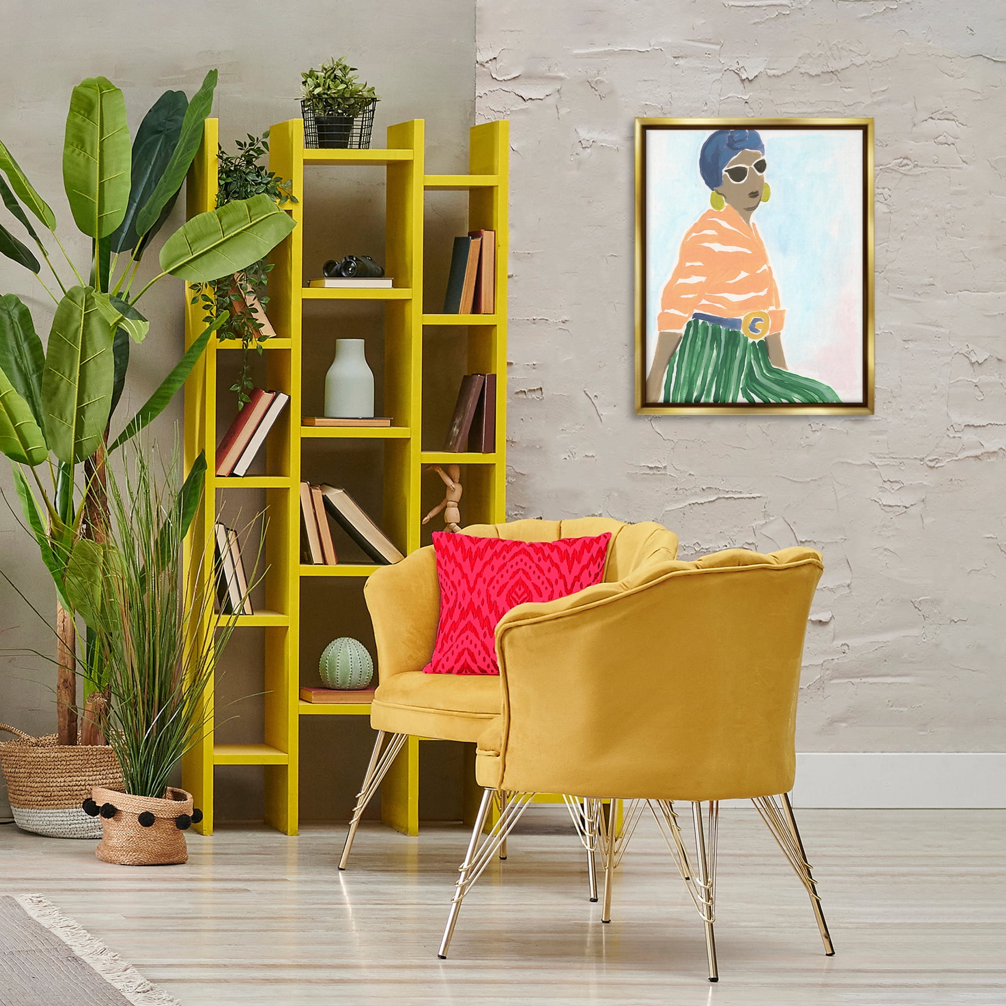 Stupell Industries Stylish Woman with Headwrap People Painting Gold Floater Framed Canvas Art Print Wall Art, 17 x 21