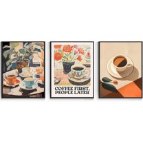 Vintage Coffee Wall Art, Fashion Aesthetic Flowers Coffee Wall Decor Picture, Simple Travel Espresso Painting Canvas Prints Poster for Cafe Kitchen Bar Dining Room（Only canvas）