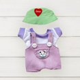 thumbnail image 1 of Ropa de muñeca de peluche de 15 cm a 17 cm, bonito sombrero con patrón de corazón, pantalones con tirantes y bolsillos para vestir, conjunto de camise ropa violeta, 1 of 8
