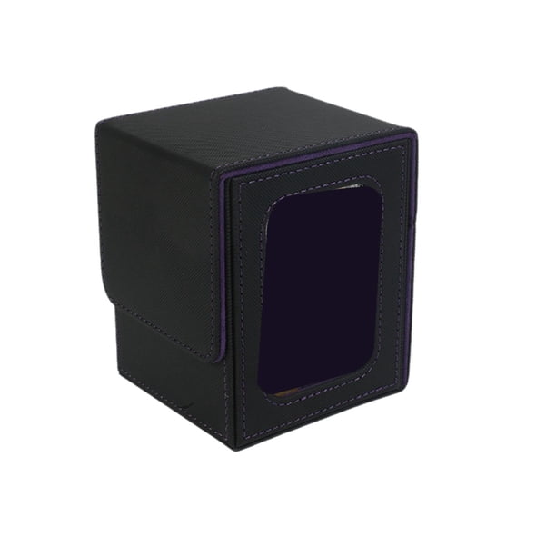 Caja de baraja de cartas, estuche de juego de cartas, tarjetero, caja de almacenamiento para más de 100 tarjetas para álbum, tarjetas de béisbol, tarjetas coleccionables Negro Púrpura