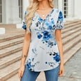 thumbnail image 6 of Womens V-Neck Tshirts Summer Henley Short Sleeve Tops Casual Pleated Blouse Dressy Loose Floral Basic Tee Oversize Blouses, 6 of 8