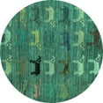 thumbnail image 1 of Ahgly Company Indoor Round Abstract Turquoise Blue Modern Area Rugs, 5' Round, 1 of 4