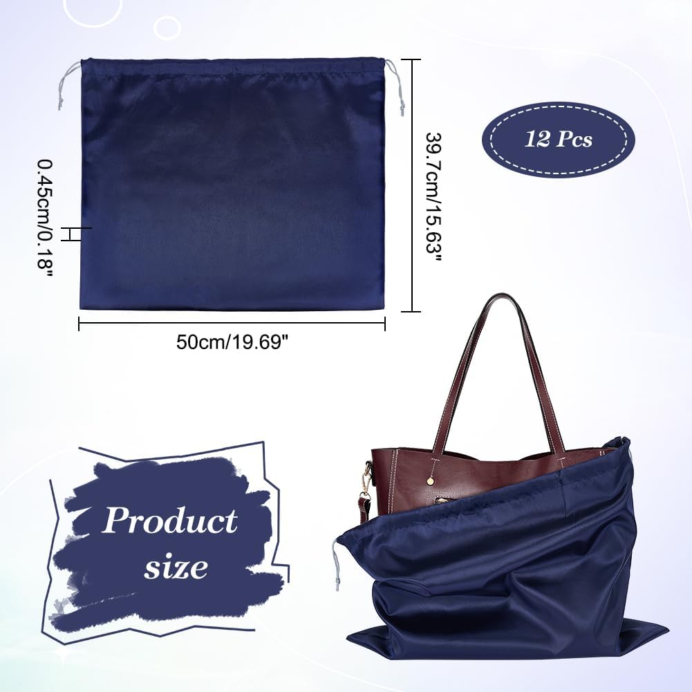 12 Pcs Dust Bags for Handbags 15.6×19.7 Inch Silk Storage Bags Portable Drawstring Pouch Cloth Travel Bags for Handbags Purses Shoes Boots Midnight Blue Blue