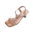 thumbnail image 3 of Tqyyweavej Women's Evening Sandals Rhinestone Flower Clear Block Slim High Heel Sandals Oversize Open Square Toe Dressy Sandals Gifts for Women, 3 of 10