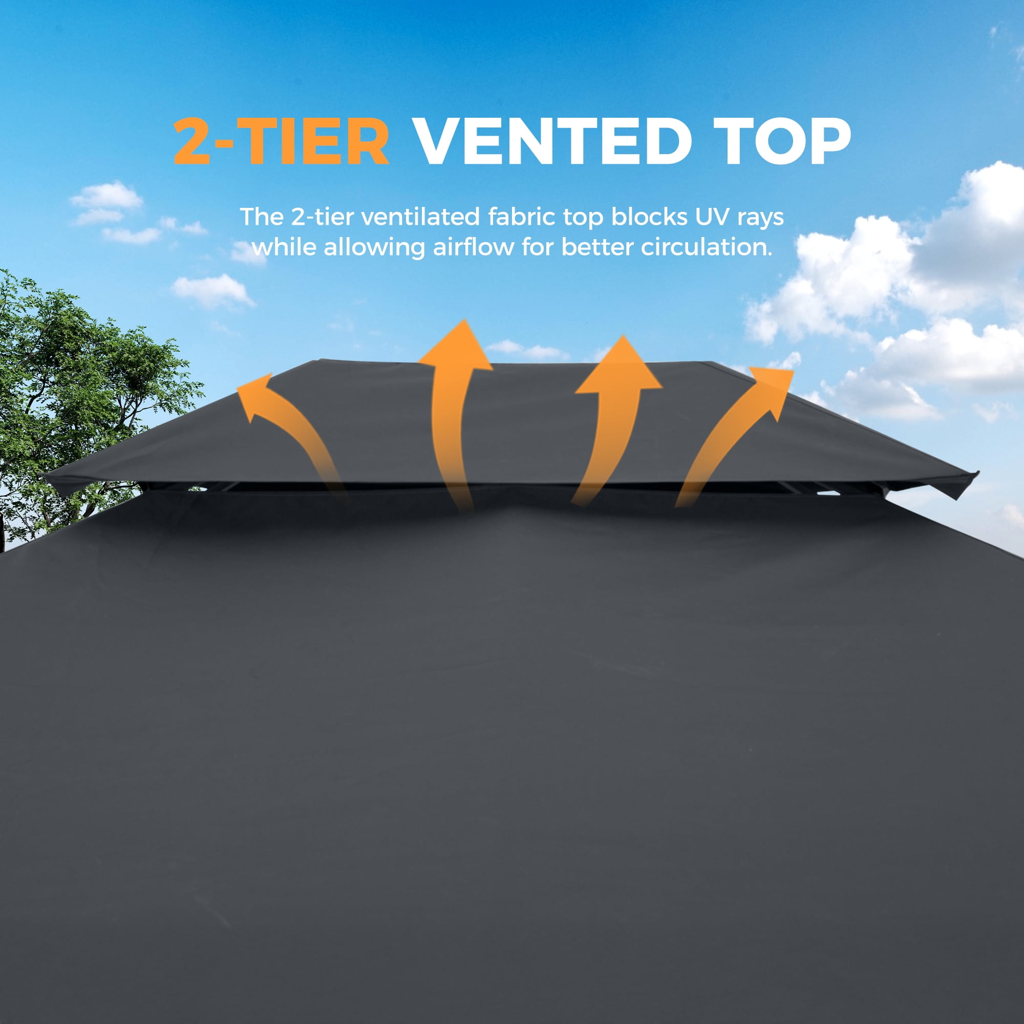 HAPPATIO Patio Gazebo 10' X 12', Ventilated Double Roof & Mosquito Netting, Outdoor Gazebo with Metal Frame, Soft Top Canopy for Backyard, Deck, Poolside