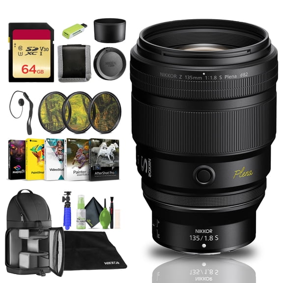 Nikon NIKKOR Z 135mm f/1.8 S Plena Lens for Full-Frame Z Mount Cameras (20123)   64GB Memory Card   Filter Kit   Card Reader   Photo Software   Flex Tripod   More