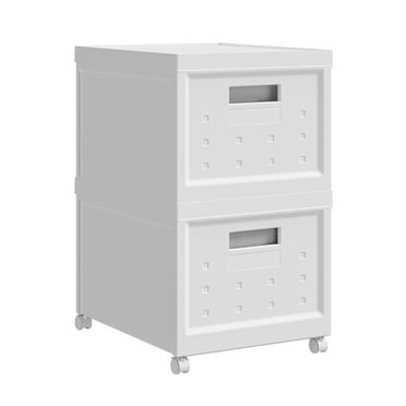 Collapsible Stackable Rolling File Boxes with Lids and 10 Hanging Files, Portable Plastic Storage Organizer or File Cabinet with wheels for Home or Office, 2-Pack, RTA-SBXF205