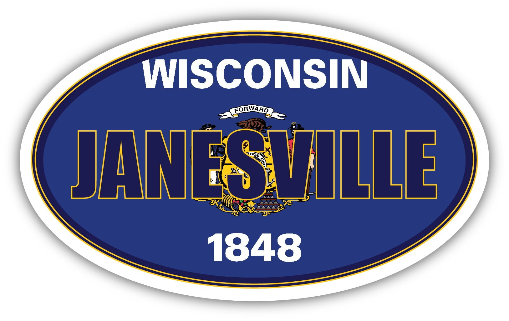 Janesville City Wisconsin State Flag WI Flag Rock County Oval State