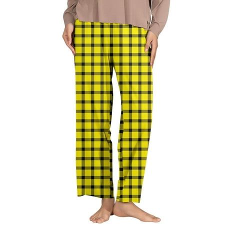 

ZHUASHUM Womens Plaid Elastic Waist Side Pockets Home Pajamas Sleep Pants