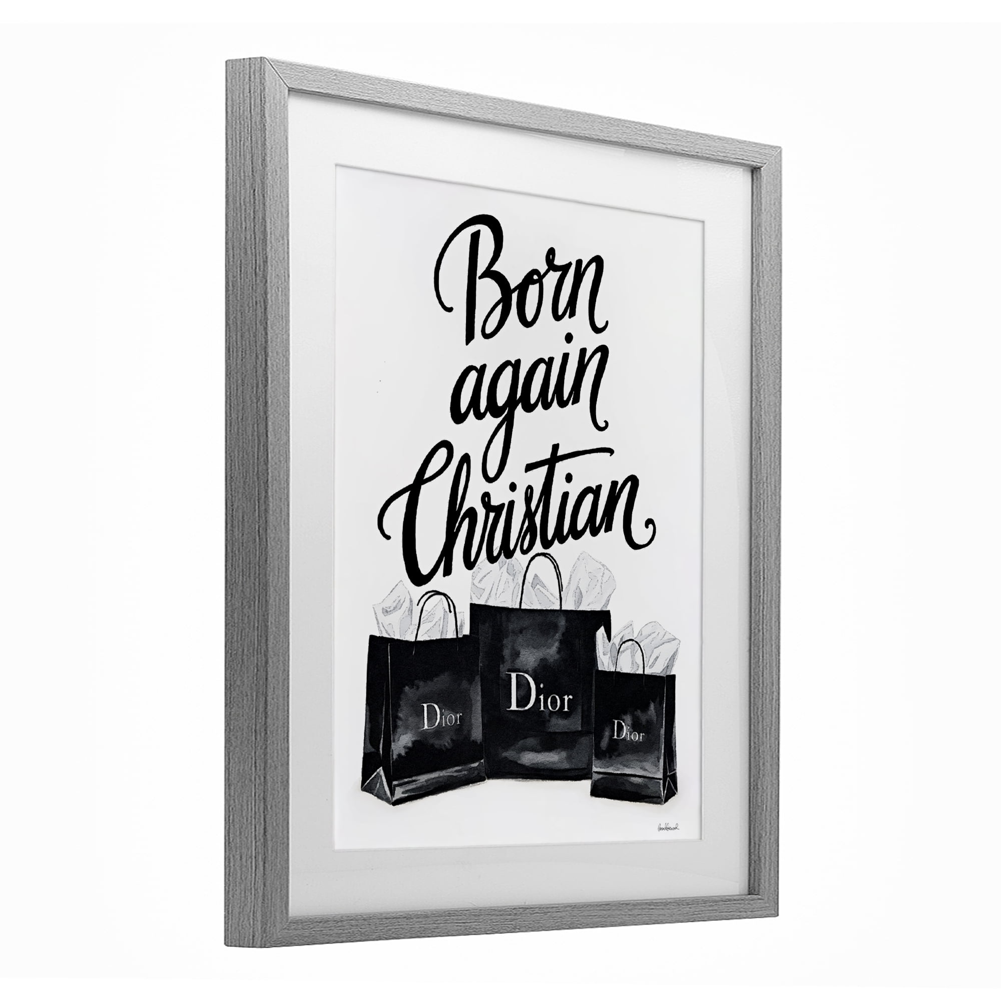 Shopping Born Again Christian Gray Framed Print Under Glass, design by Amanda Greenwood
