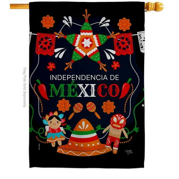 Breeze Decor H108623-BO 28 x 40 in. Independencia De Mexico House Flag with Regional Nationality Double-Sided Decorative Vertical Decoration Banner Garden Yard Gift