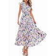 thumbnail image 2 of Women'S 2025 Summer Floral Midi Dress Cap Sleeve V Neck Ruffle Long Flowy Boho Casual Beach Vacation Dresses Picture5 L, 2 of 8