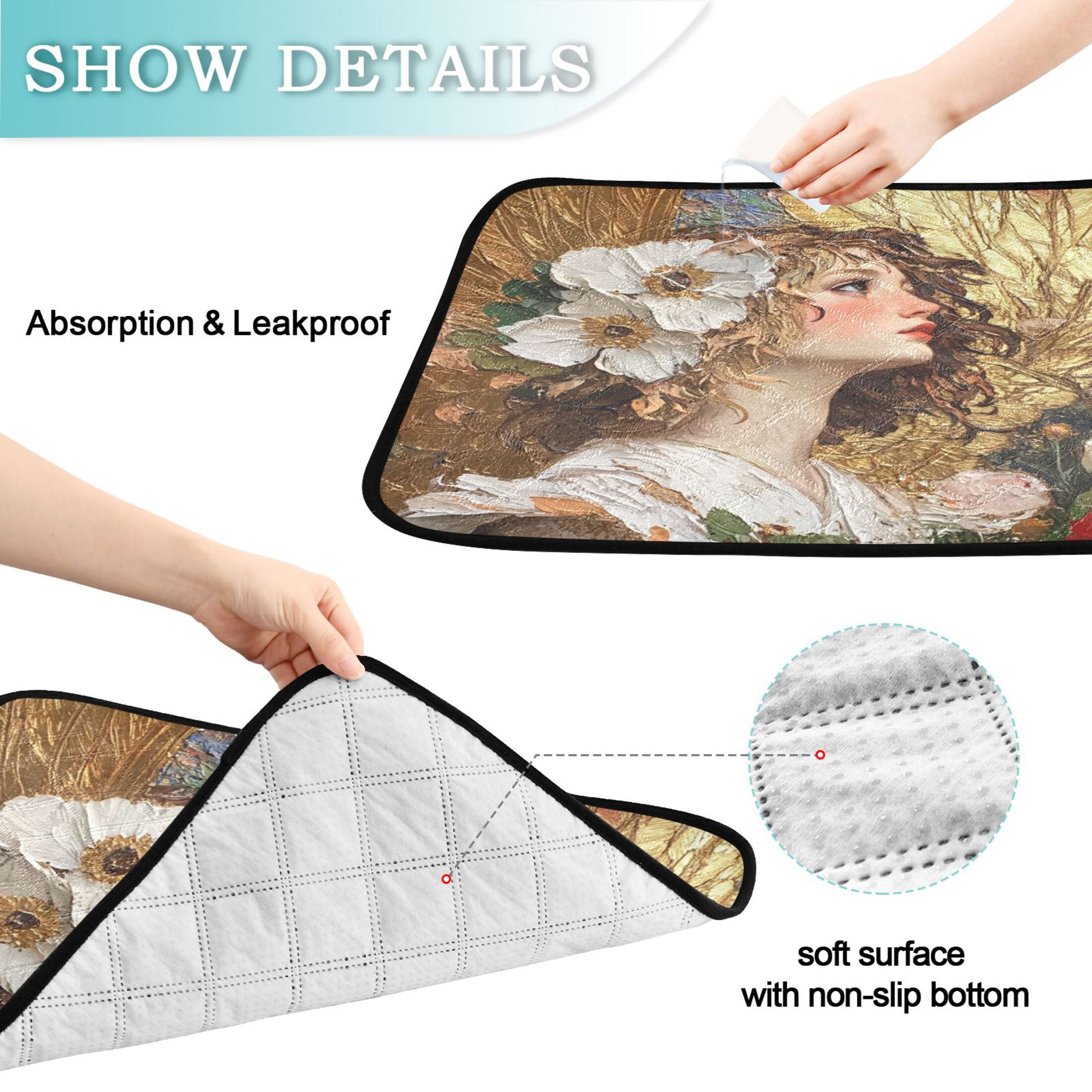 Qxltty Garden Angel Cat litter Pads Pet Set of 3 Diaper Mats Center Anti-leakage Layer Absorbent Soft and Comfortable