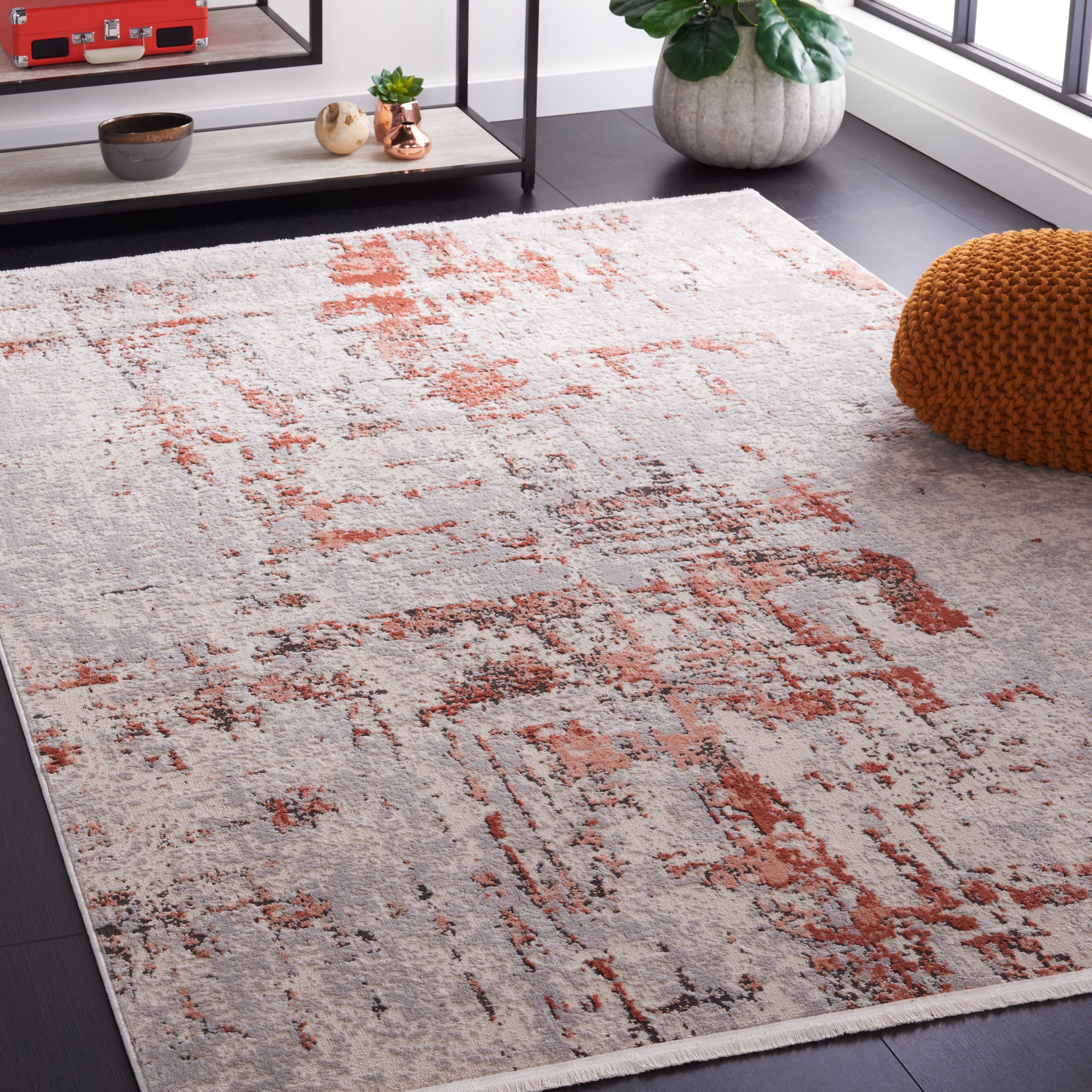 SAFAVIEH Shivan Abigail Abstract Area Rug, Grey/Rose, 5'3" x 7'6"