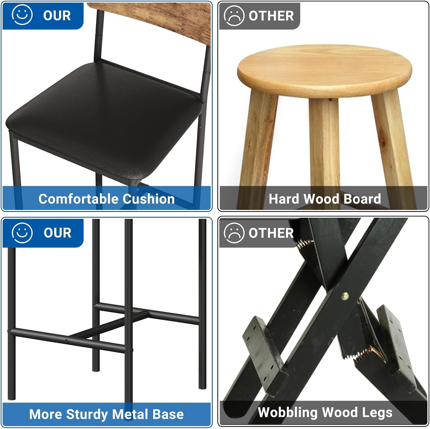 COZONY Barstools Set of 2, 37"H PU Upholstered Counter Bar Stools, Modern Armless Back Chairs, Kitchen, Living Room, Apartment, Dining Room, Pub, Retro Brown