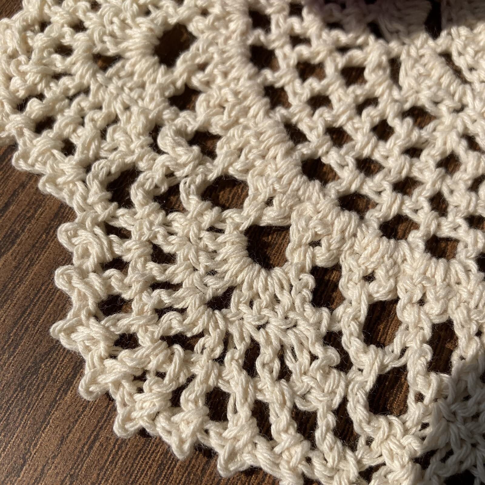 Beige Round 8 inch Crocheted Cotton Doily Floral Design Fabric Doilies Pack,Set of 2 Dollies Crochet Table Place Mats for Christmas Table Decoration