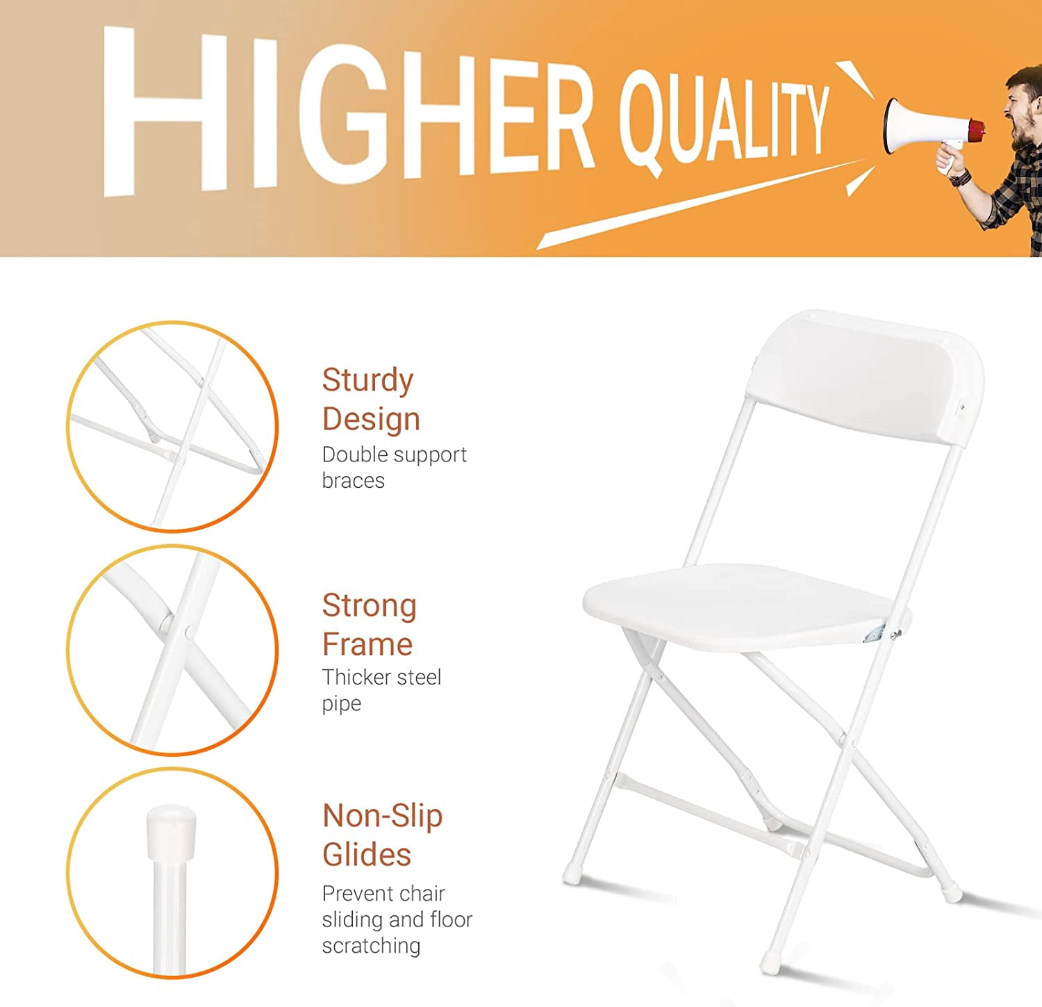 VINGLI Outdoor Dining Set 34 inch Folding Table with 4 Plastic Folding Chairs, Sturdy for Outdoor, Home, Kitchen, White, 5 Pieces Set