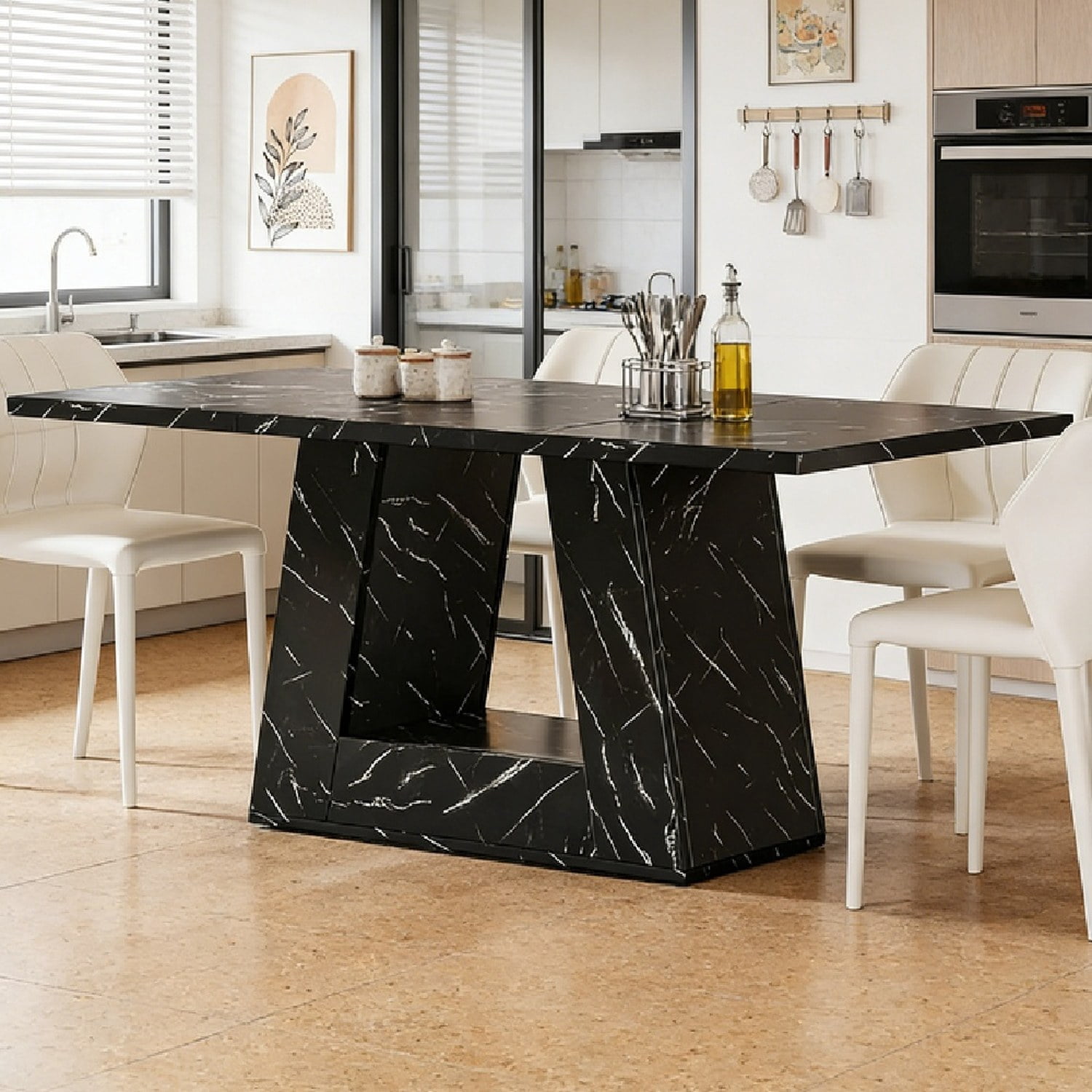 Dining Table, Seats 4-6, Modern Trapezoidal Legs
