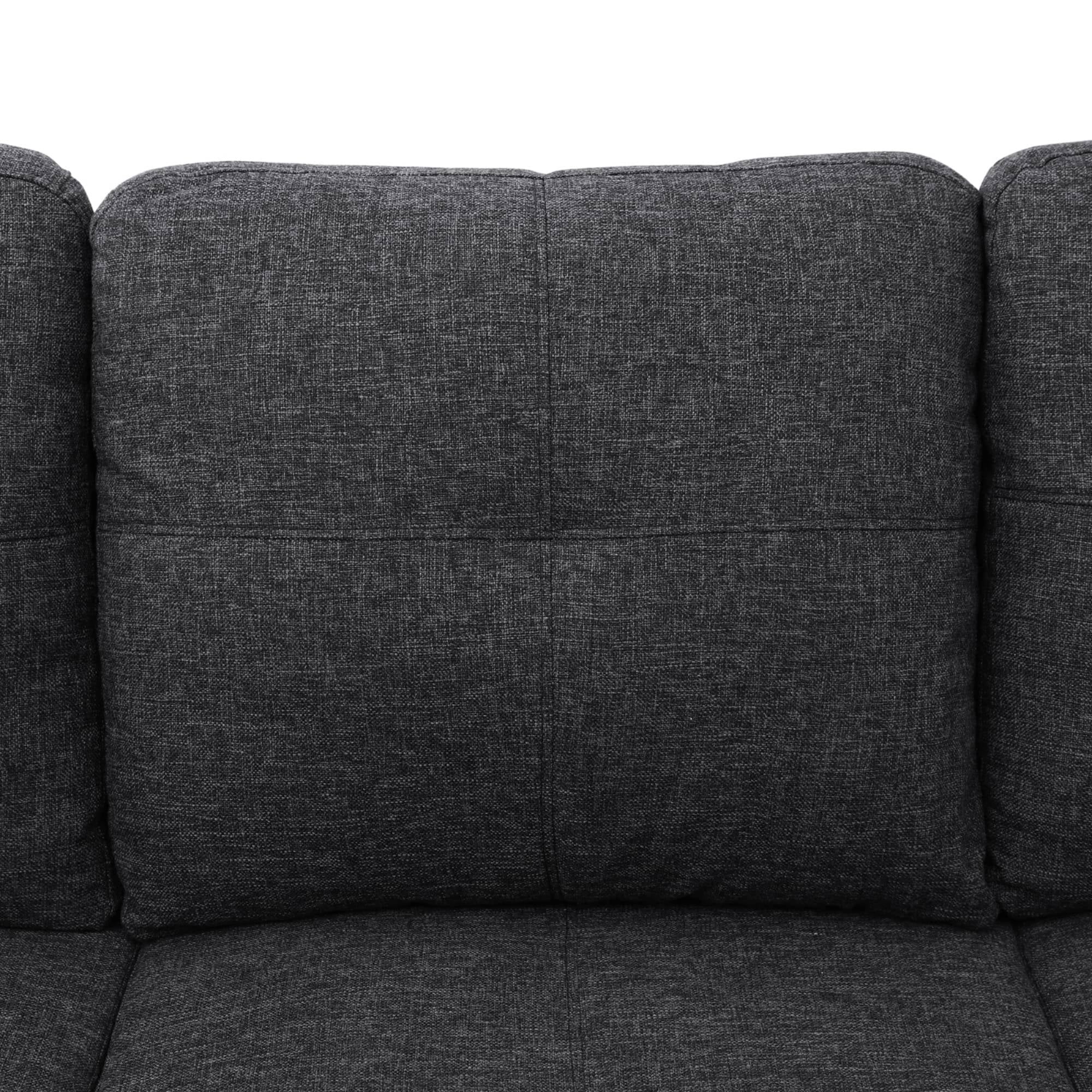 L Shape Sectional Sofa Couches Set, Upholstered Leather Corner Couch with Tufted Cushions for Living Room, Black Grey