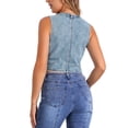 thumbnail image 3 of CHALCO CHIC Chaleco de Mezclilla para Mujeres Y2K Cuello en V Sin Mangas Botón Frontal Chaleco Corto S Gris Azul, 3 of 6