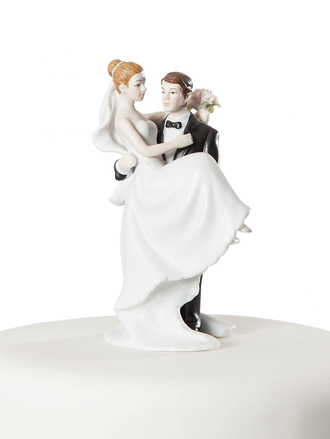 Small Groom Holding Bride Traditional Cake Topper Figurine High