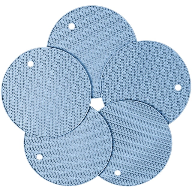 Juego de cinco piezas de almohadillas resistentes al calor multifuncionales engrosadas en forma de panal (azul claro) Ormromra HMHZ084-2