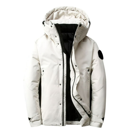 TFEOQRY Men Winter Short Padded Coats Parkas Casual Solid Color Hooded Zipper Jackets with Pockets Long Sleeve Cardigan Eiderdown Coat Beige