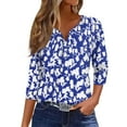 thumbnail image 2 of Womens 3/4 Sleeve Summer Tops Henley Neck Floral Shirts Loose Casual Half Sleeve Tshirts with Pocket, 2 of 4