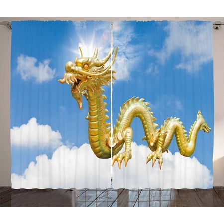 Dragon Curtains 2 Panels Set Traditional Chinese Dragon Hovering