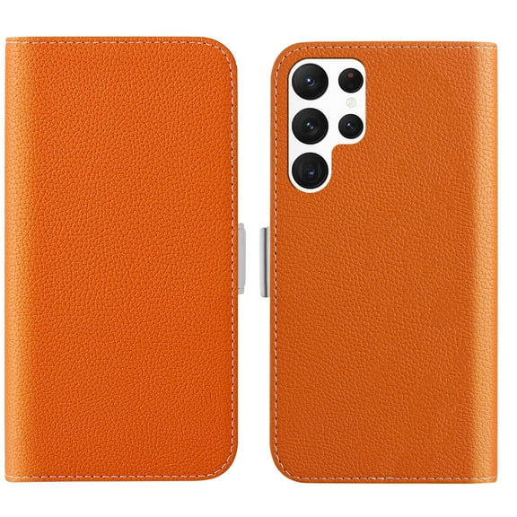 Wallet Case for Samsung Galaxy S23 Ultra,Premium PU Leather Full Body Protective Magnetic Flip Holder Kickstand Cover with Card Slots & Cash Pocket For Samsung Galaxy S23 Ultra - 6.8", Orange