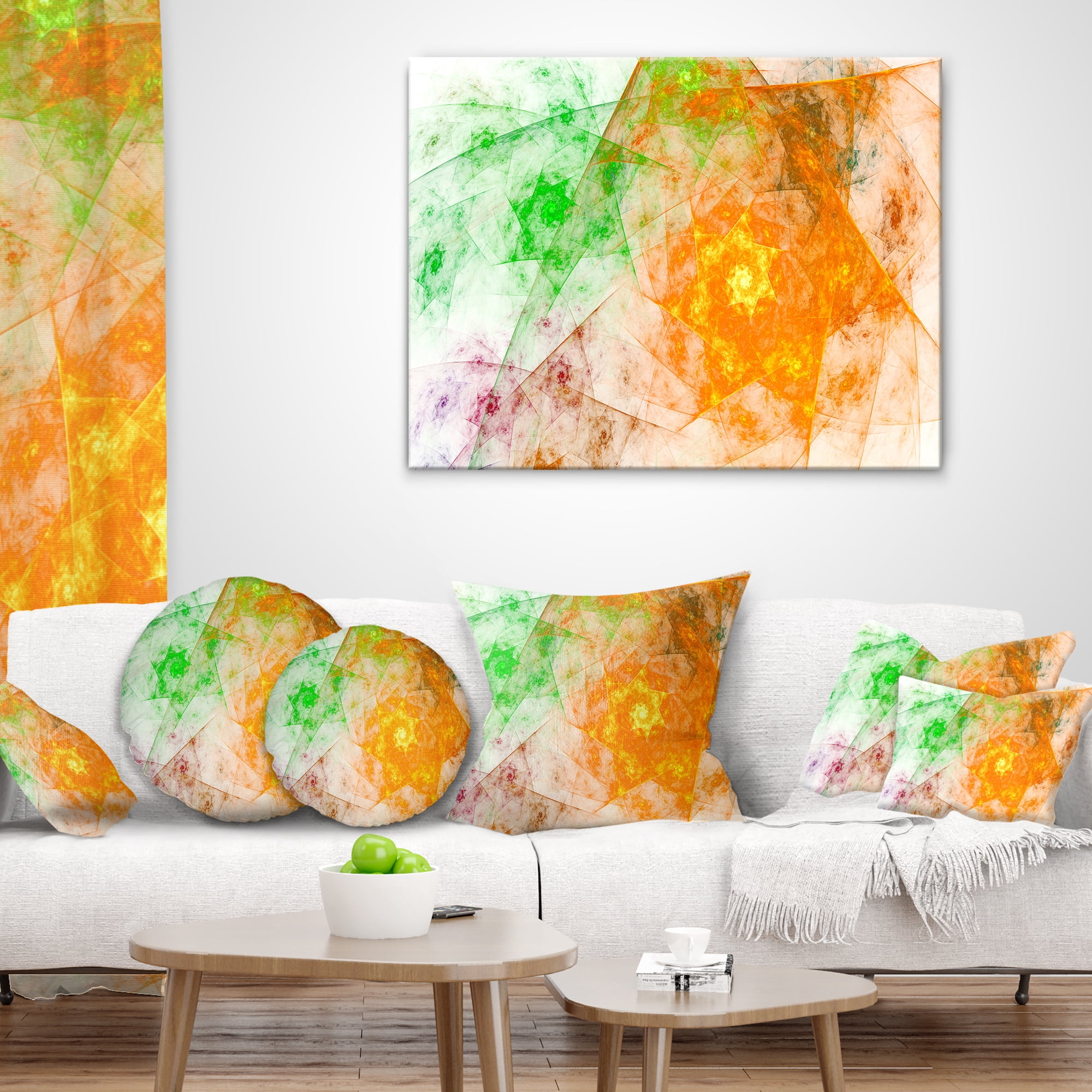 Designart Green Yellow Rotating Polyhedron - Abstract Throw Pillow - 12x20