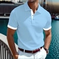 thumbnail image 2 of Ribbed Polo Shirts for Men Summer Casual Button Up Short Sleeve Shirts Textured Collared Cuban Shirt Knit Henley Tops Light Blue M, 2 of 5