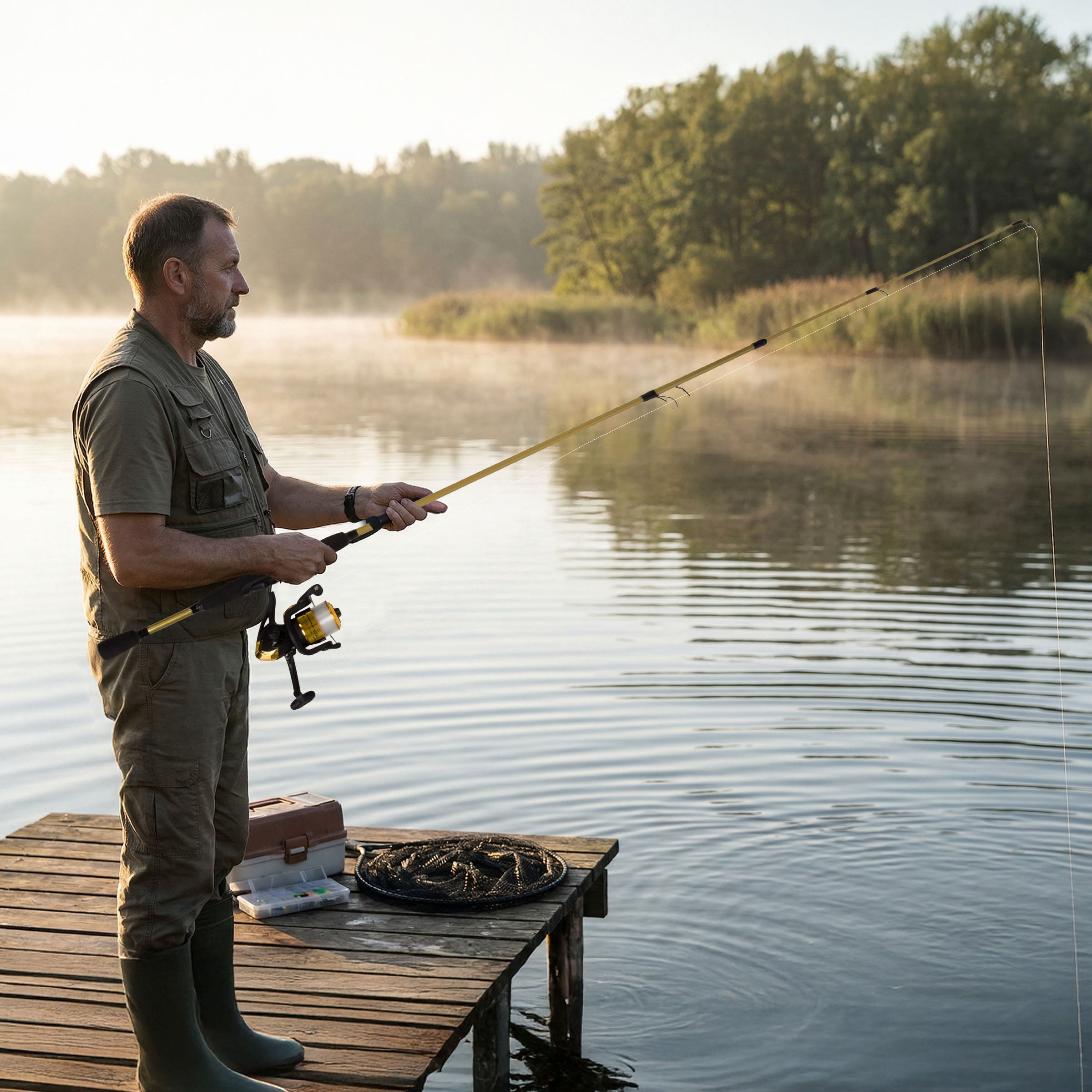 ウェア ZEQUE VEGA GOLD TRUEVIEW SPORTS Fishing Wakeman, Fishing Rod and Reel Combo, 78-Inch Medium Action, Gold