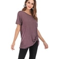 thumbnail image 5 of Summer Cold Shoulder T-Shirt Top Blouses for Women Short Sleeve Knot Twist Front Tunic Tops Blouse Loose Casual Cut Out T-Shirt, 5 of 6