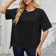 thumbnail image 6 of Savings Womens Summer Basic Plain Tee Shirts Crew Neck Tunic Blouses Loose Oversized Short Sleeve Tops Dressy Flowy T Shirts Going Out Hiking Running Tees Costume, 6 of 7