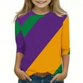 thumbnail image 4 of CLOISE Purple Mardi Gras Kids White T Shirt 3/4 Sleeve Girl Boys Toddler Crew Neck Tops Print Casual Fashion Fall Winter Clothes 4T, 4 of 5