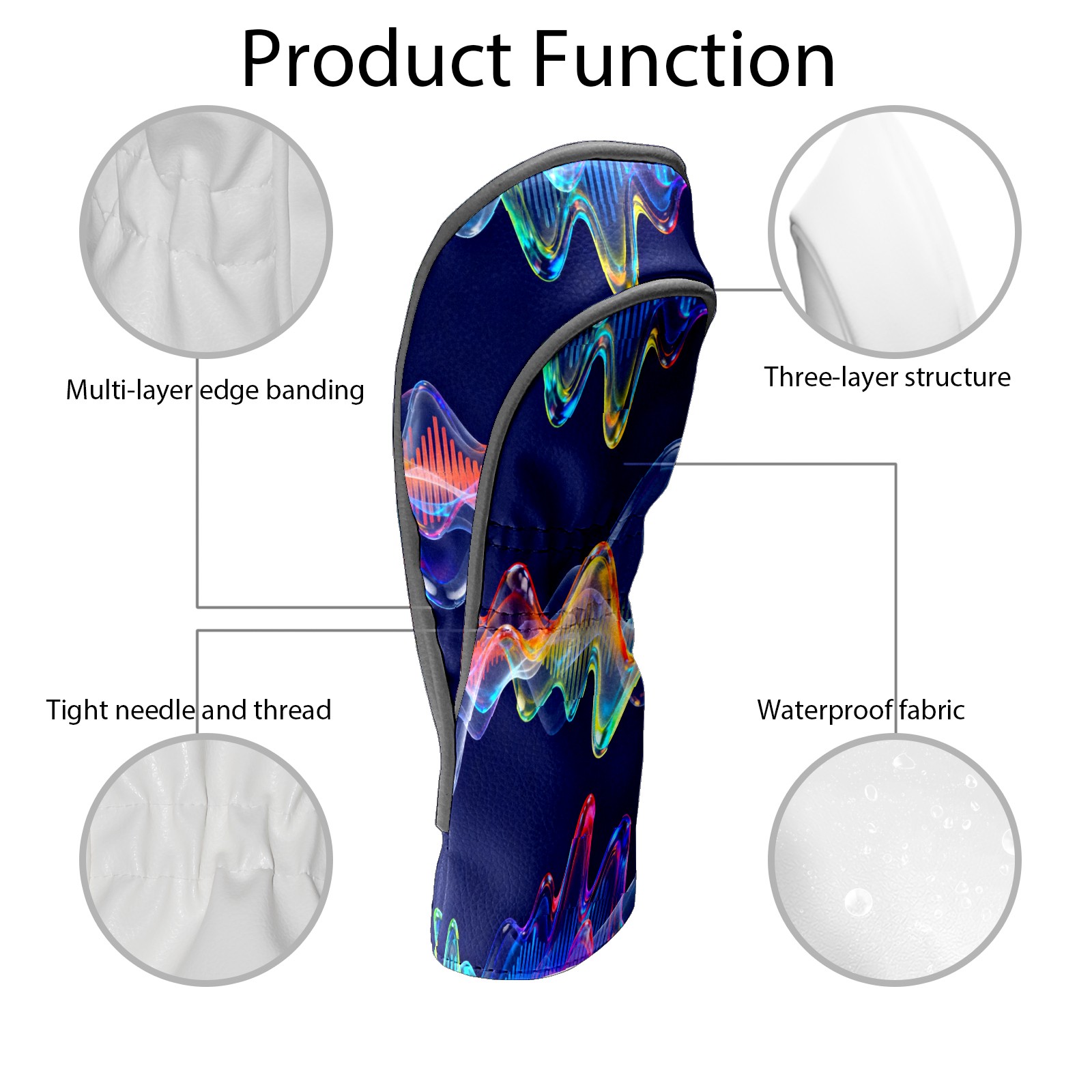 Golf Club Covers, Blue SoundWave Premium PU Leather Driver Hybrid Putter Head Covers with Velvet Lining, Waterproof Golf Gifts for Men Women