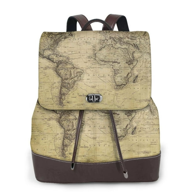 Balery Vintage World Map Mochila de Cuero para Mujeres, Gran Capacidad, Bolsa de Viaje Multifuncional, Mochila de Cuero y Bolsa de Hombro para Mujeres